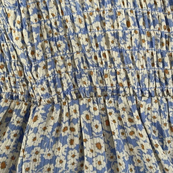 AEROPOSTALE Y2K Floral Mini Dress Blue Tier Off The Shoulder Smock Ditsy S - Picture 8 of 11